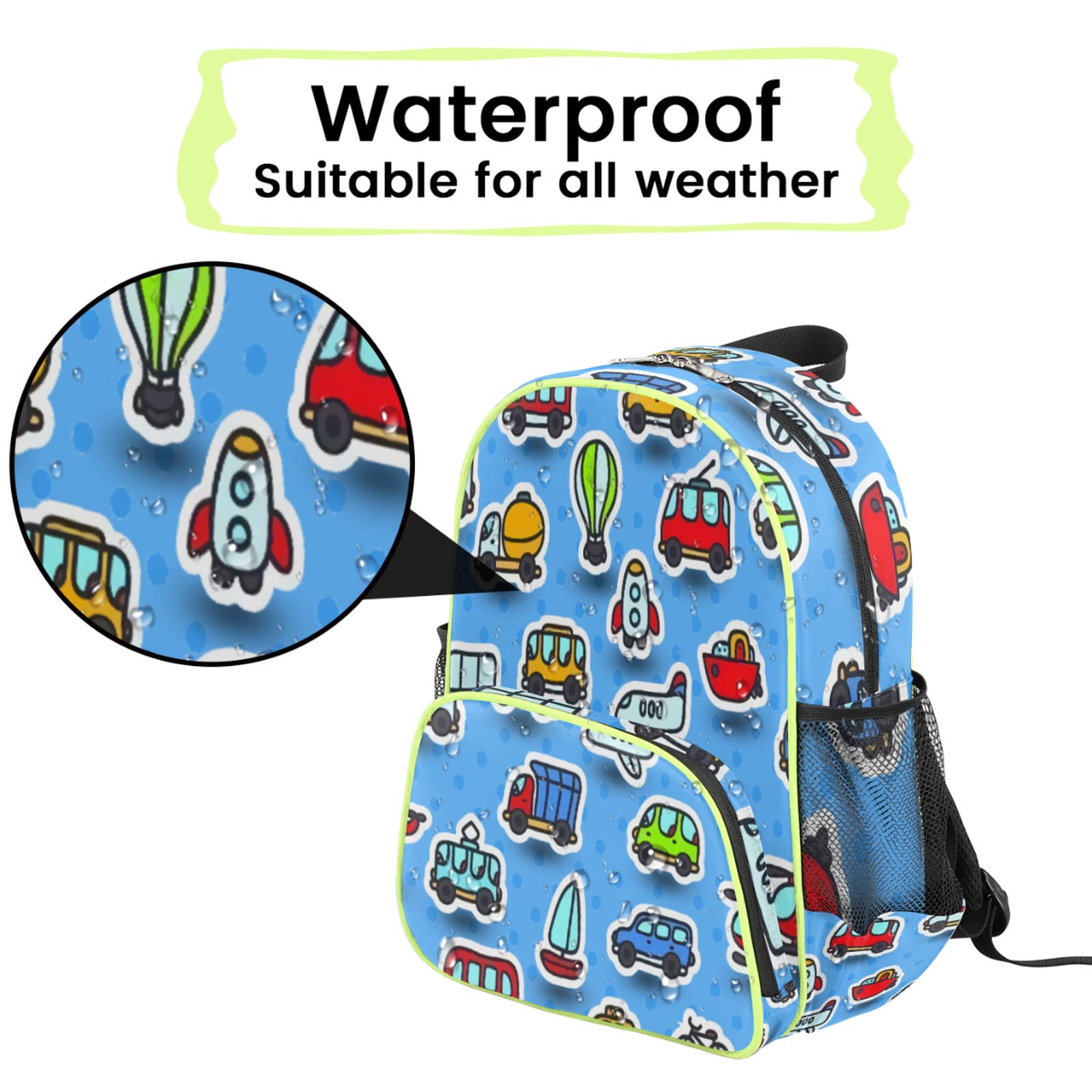 **Rocket Boat Bus Toddler Backpack for Boys & Girls - 14.2 Inch Waterproof Preschool Backpack with Chest Strap - Lightweight Mini Bookbag for Kindergarten, School & Travel - Perfect for Back to School & Daily Adventures**    *(Use Case: Ideal for daycare, preschool, kindergarten, family trips, outdoor activities, and everyday use as a stylish and functional kids' backpack.)*
