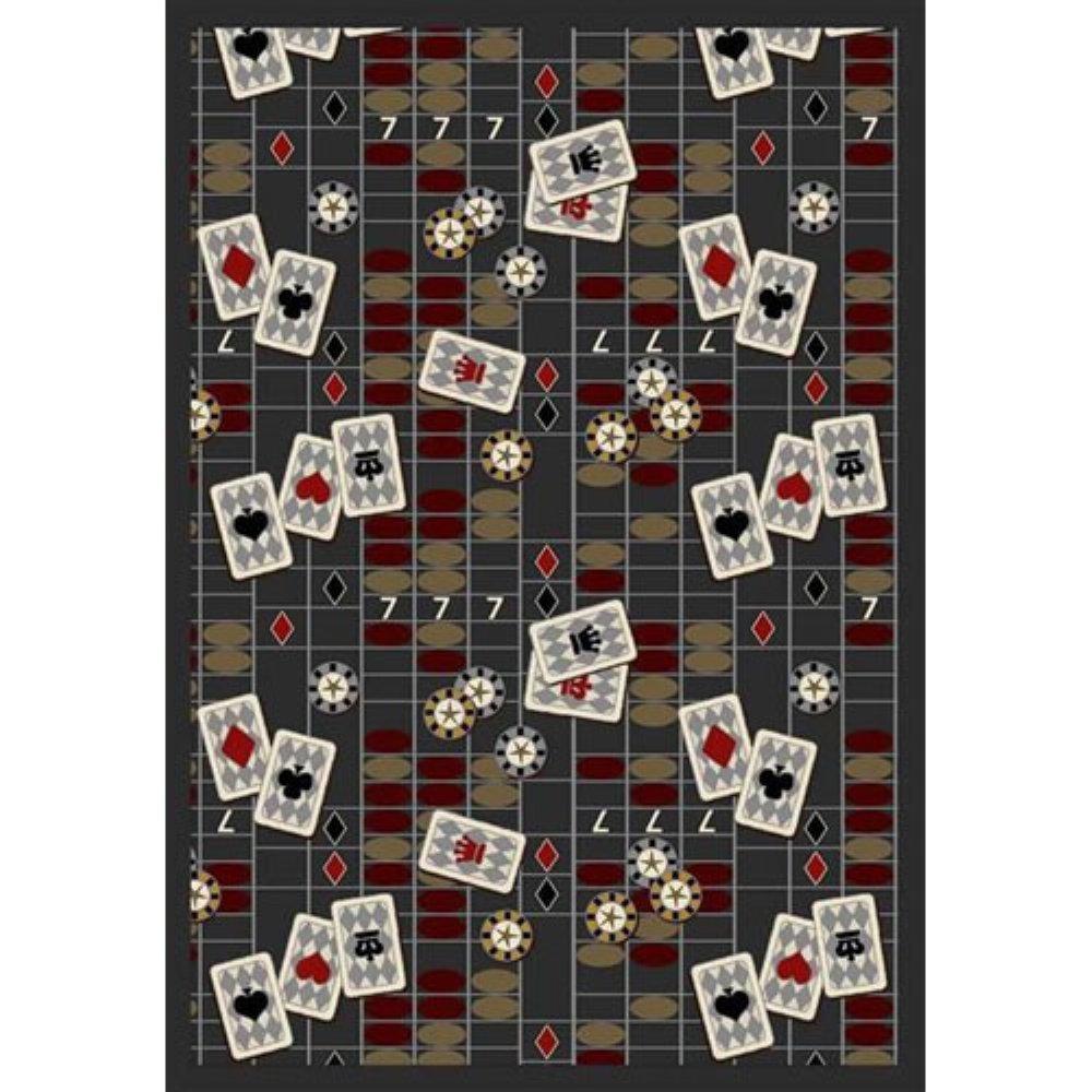 Joy Carpets Games People Play Feeling Lucky Gaming Area Rug - Non-Slip Charcoal Carpet for Game Room, Living Room & Bedroom Decor
