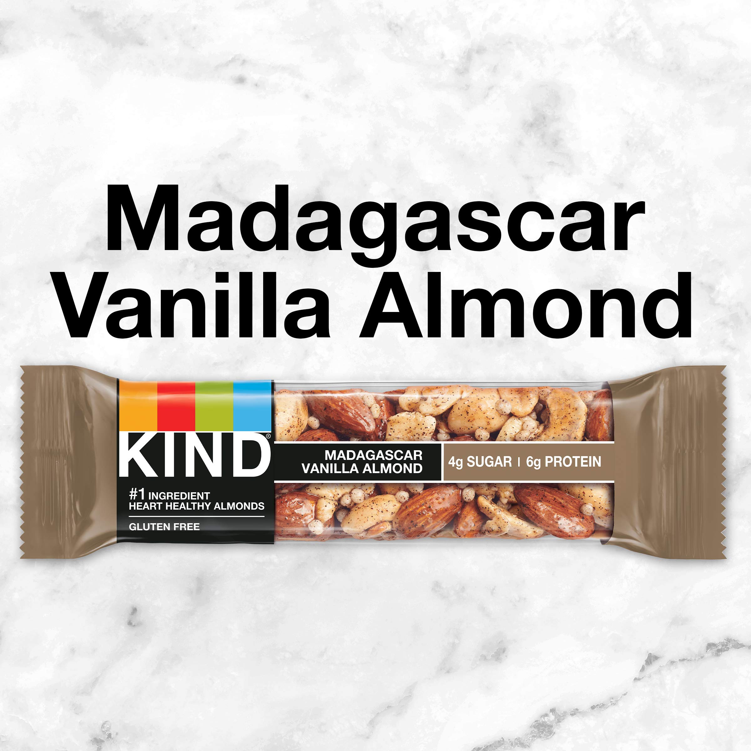 KIND Nut Bars, Madagascar Vanilla Almond - Gluten Free Healthy Snacks, Low Sugar, 6g Protein (12 Count) | Perfect for On-the-Go Breakfast, Office Snacks & Post-Workout Energy