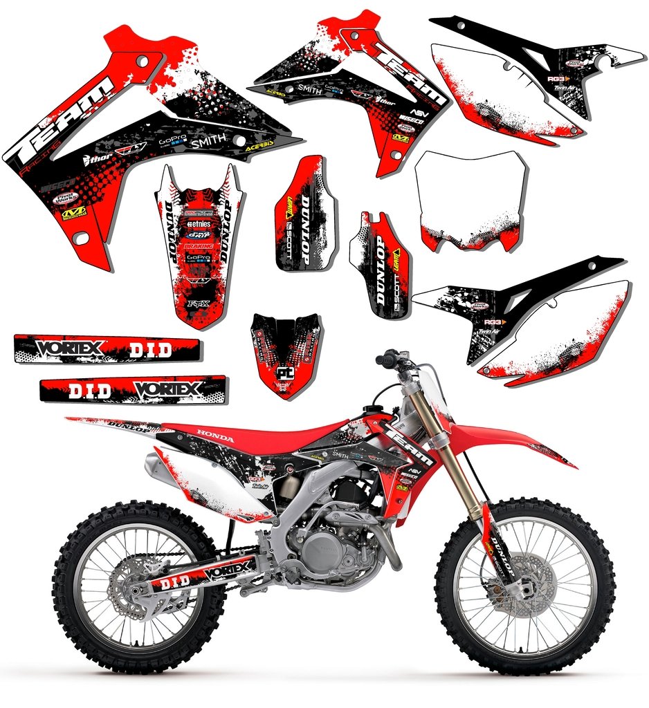 Honda CRF 250R 450R Complete Scatter Red Graphics Kit 2019-2020 - Upgrade Your Dirt Bike for Motocross Racing & Off-Road Adventures