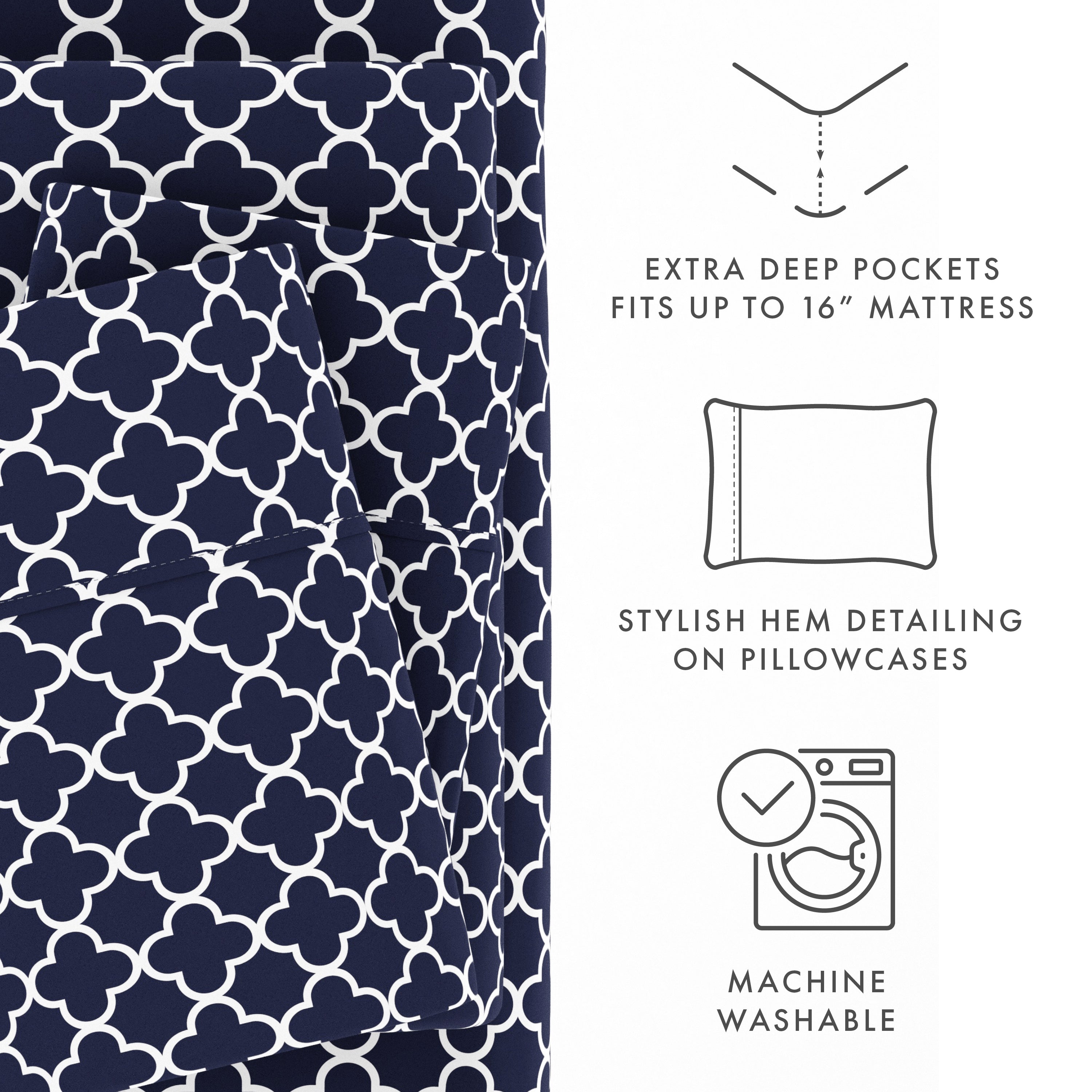Quatrefoil Pattern 4-Piece Sheet Set - Queen Size Bedding - Soft & Breathable Cotton - Perfect for Master Bedroom, Guest Room & Dorm Decor