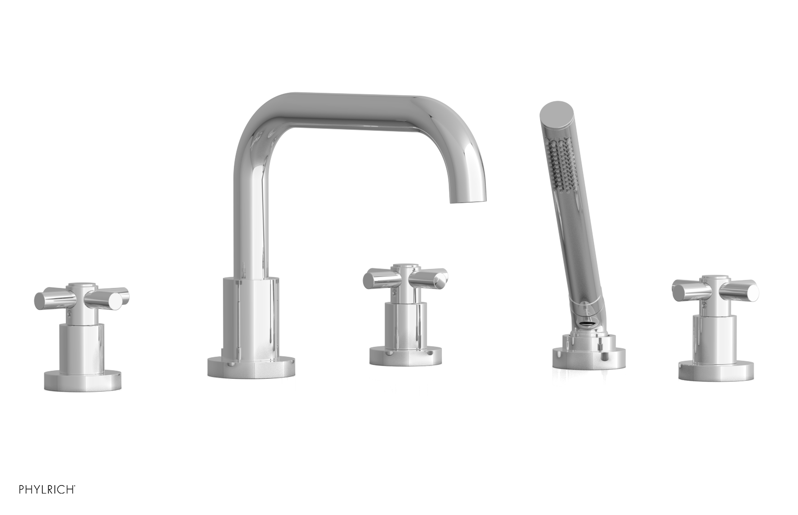 Premium Deck Mount Tub Faucet with Hand Shower - D2136D1 Tubular Cross Handles for Bathroom Sink & Bathtub | Perfect for Modern Home Renovation & Spa-Like Bathing Experience