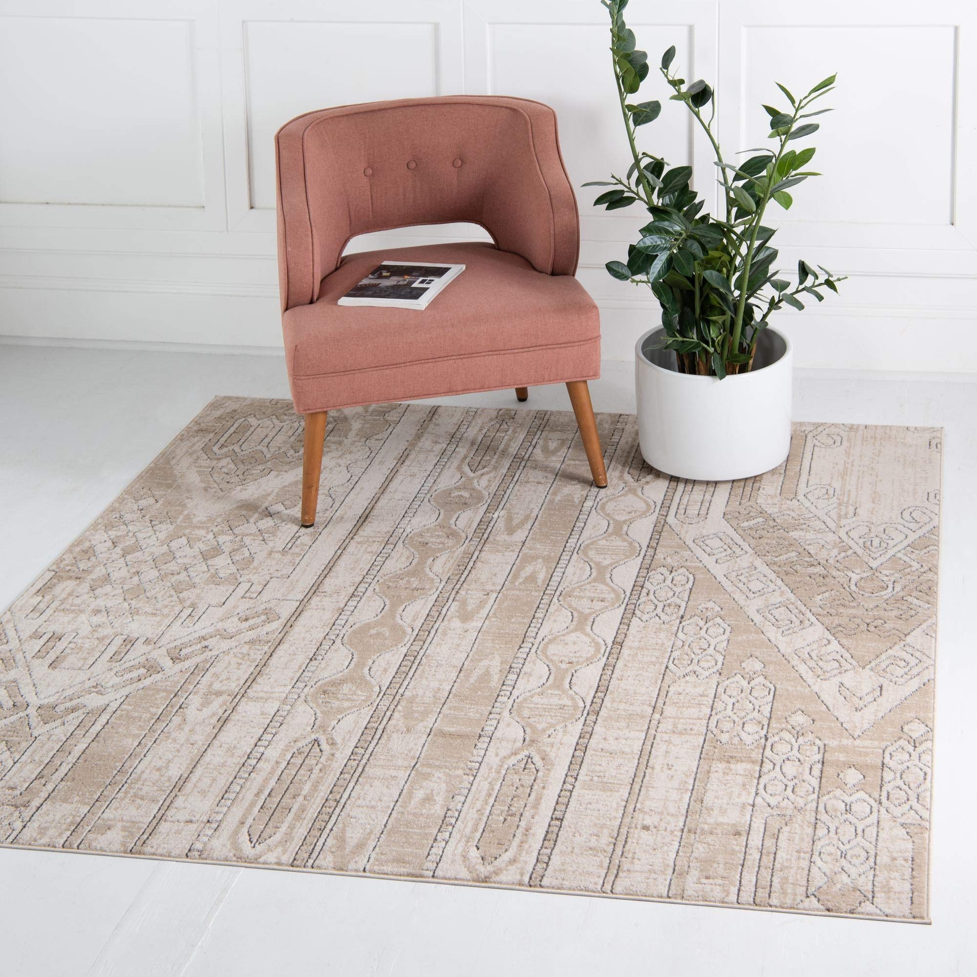 Premium 8x8 Ft Square Ivory Low-Pile Area Rug - Soft Oregon Collection for Living Room, Bedroom & Entryway - Stain-Resistant Easy Clean Home Decor