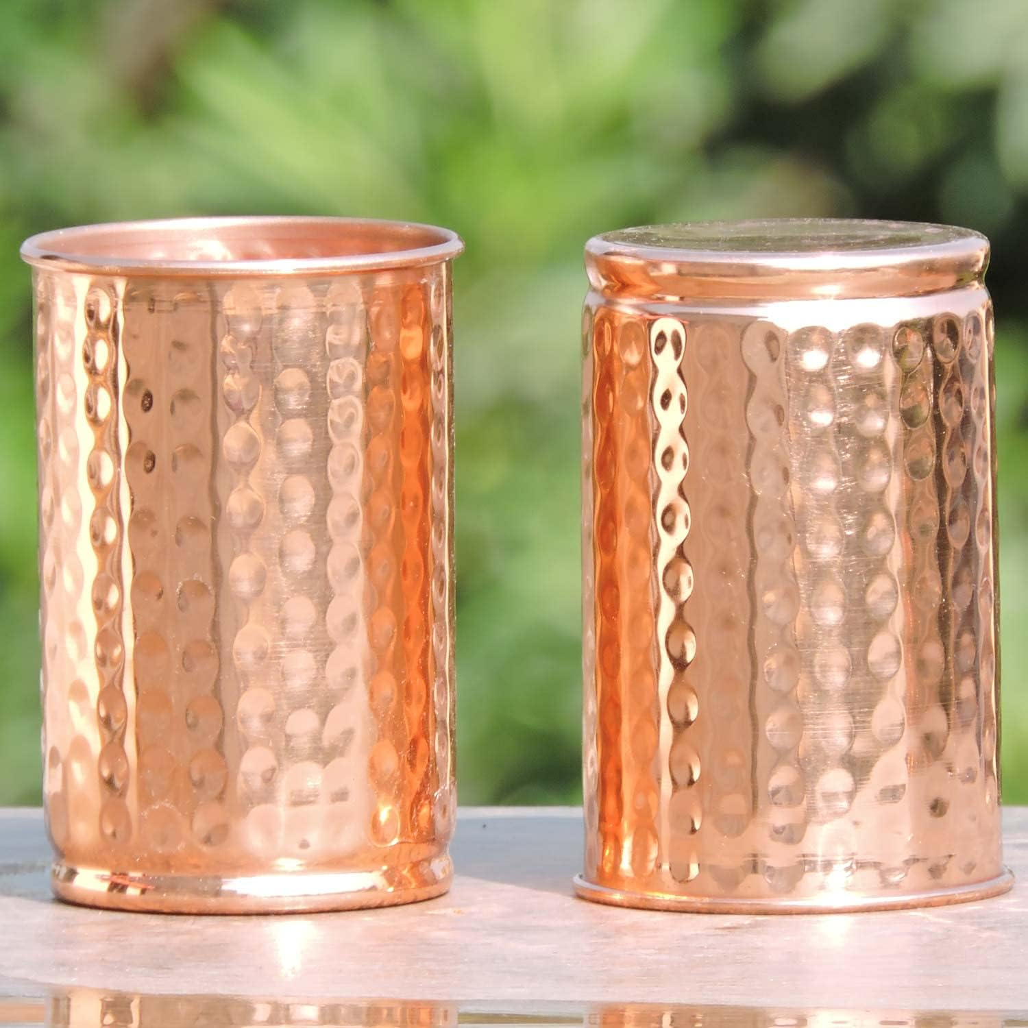 Hammered Pure Copper (99.74%) Tumbler Set of 2 - 11.8oz Travel Copper Mugs for Water, Juice & Ayurveda Health Benefits | Perfect for Home, Office & Outdoor Use