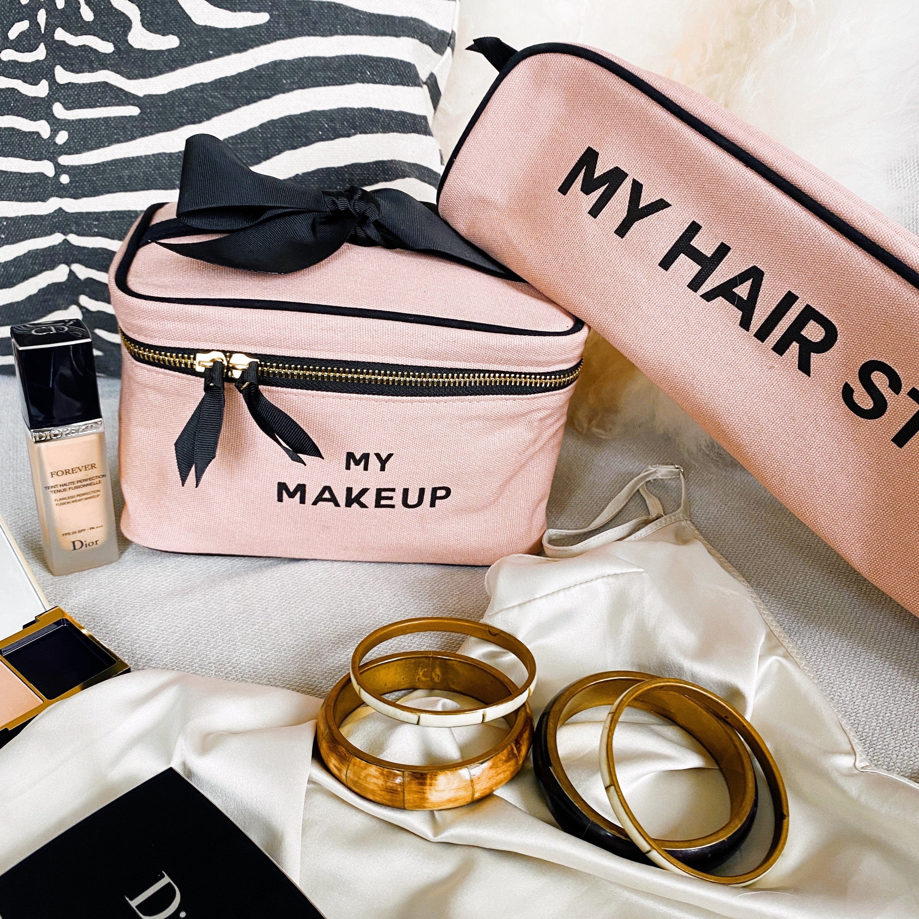 Pink/Blush Travel Hair Care Organizer - Portable Cosmetic Bag for Toiletries & Styling Tools | Perfect for Vacation, Gym & On-the-Go Styling