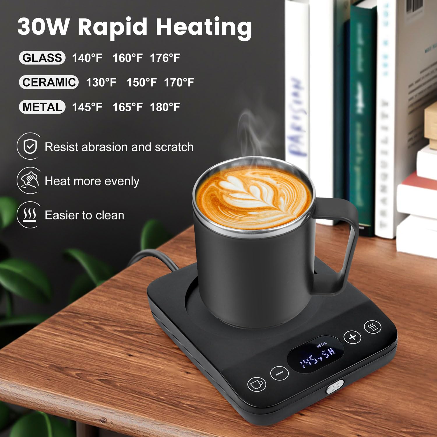 30W Coffee Mug Warmer with Auto Shut Off & Timer - 15.5oz Aesthetic Ceramic Mug Set - Smart Desk Heater for Coffee, Tea, Hot Beverages - Perfect for Office, Home Use & Gift Giving - Black