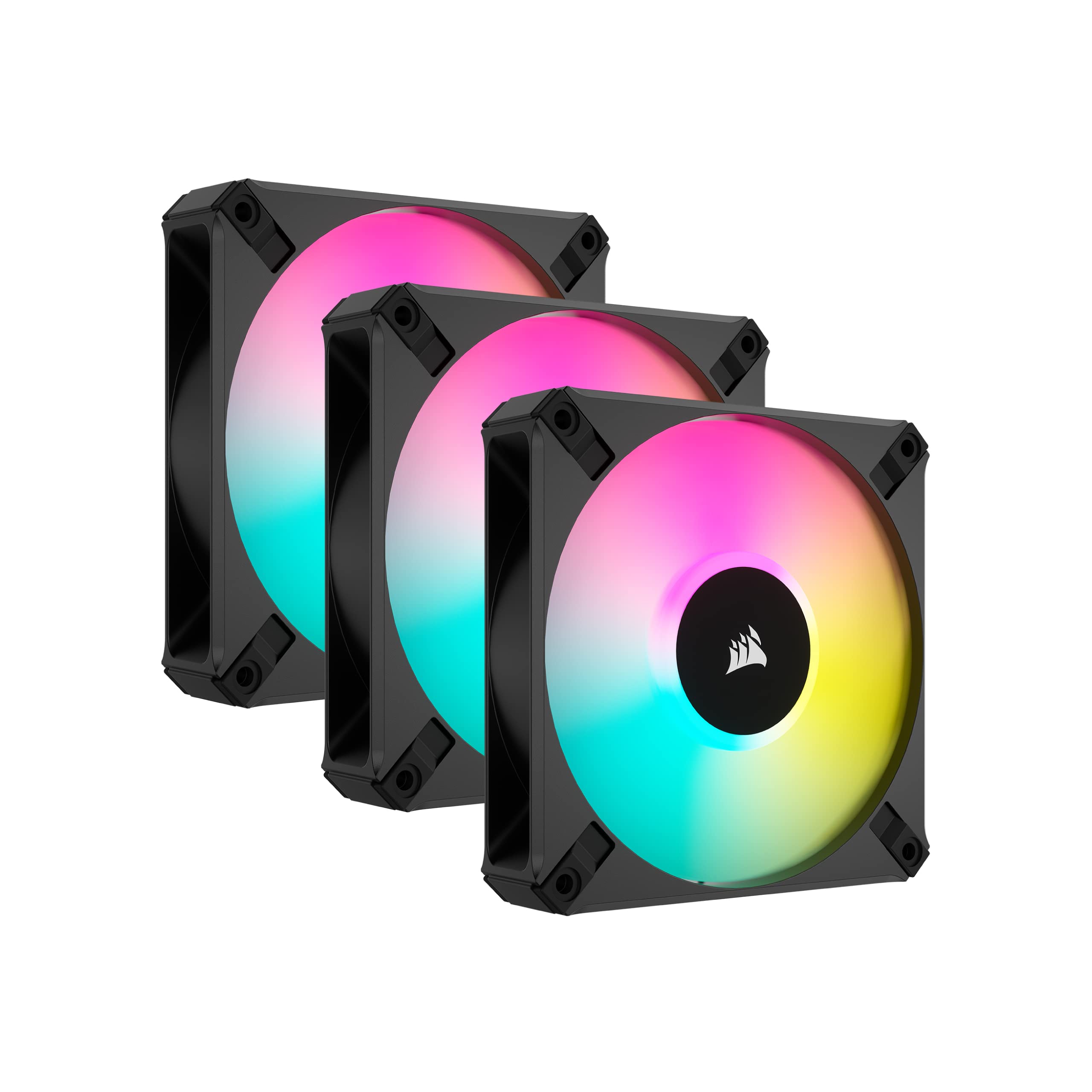 Corsair iCUE AF120 RGB Elite 120mm PWM Triple Fan Kit with 8 RGB LEDs, AirGuide Technology & Zero RPM Mode - Includes iCUE Lighting Node CORE Controller (Black, Renewed) - Perfect for PC Cooling, Gaming Rigs & Case Airflow Optimization