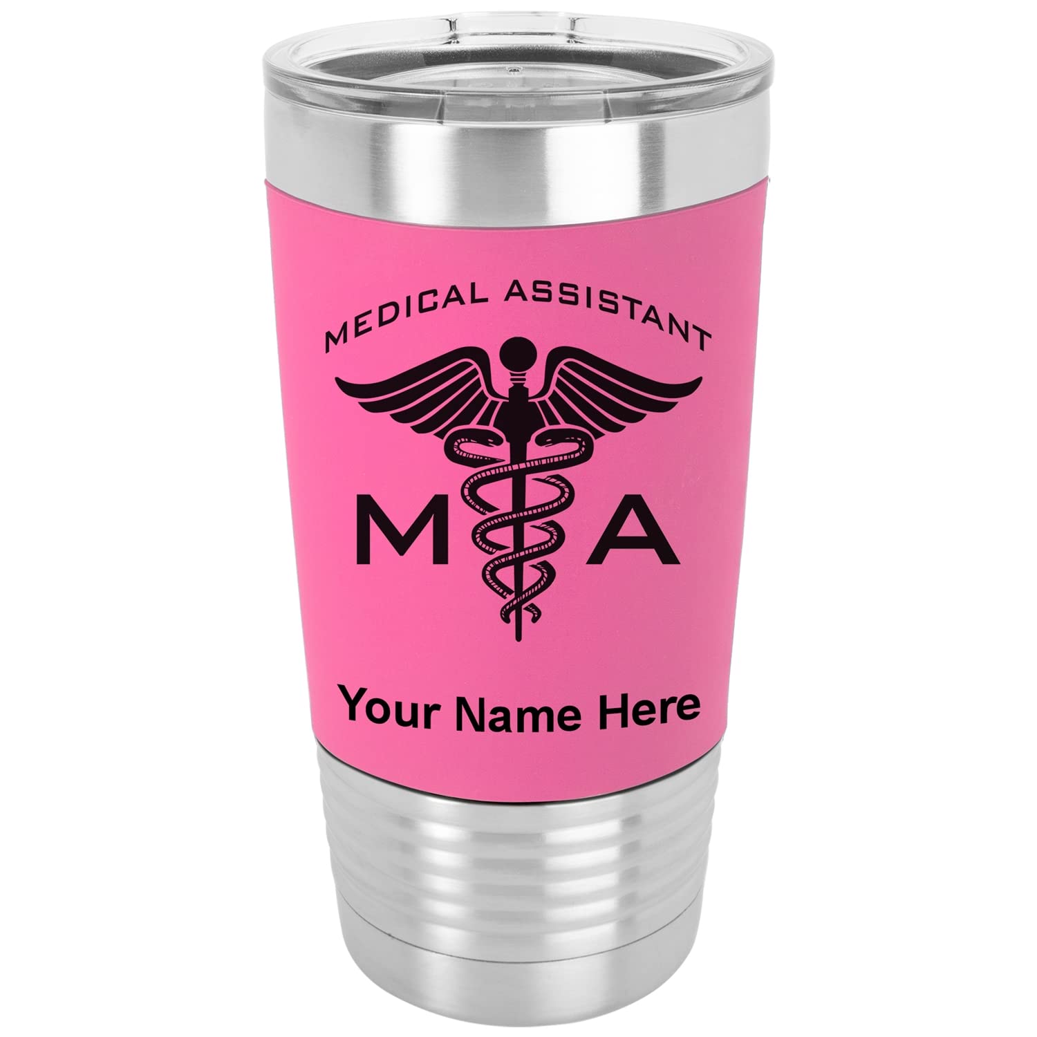 LaserGram 20oz Vacuum Insulated Stainless Steel Tumbler with Silicone Grip - Personalized Engraved Pink Travel Mug for Medical Assistants | Keeps Drinks Hot/Cold for Hours | Perfect for Nurses, Office & Outdoor Use