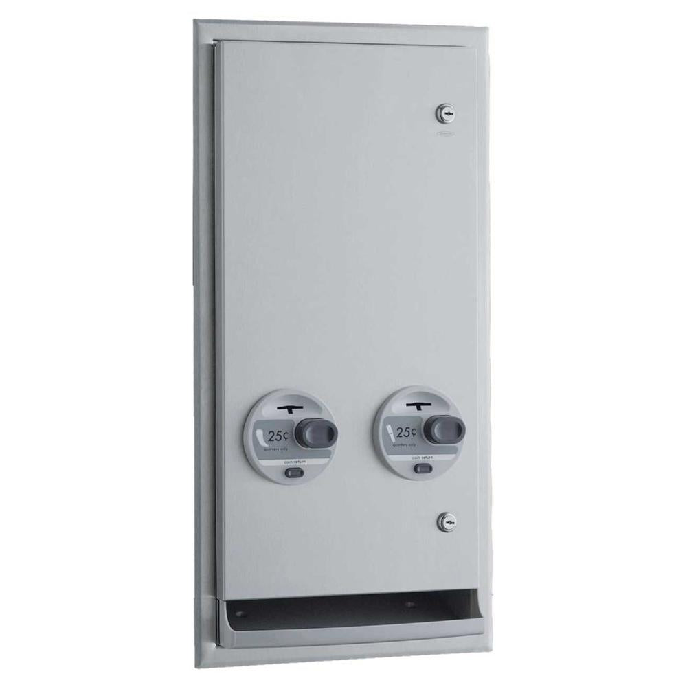 Bobrick B3706 ClassicSeries Sanitary Napkin & Tampon Dispenser - Recessed/Semi-Recessed Satin Finish for Women's Restrooms, Commercial & Public Facilities