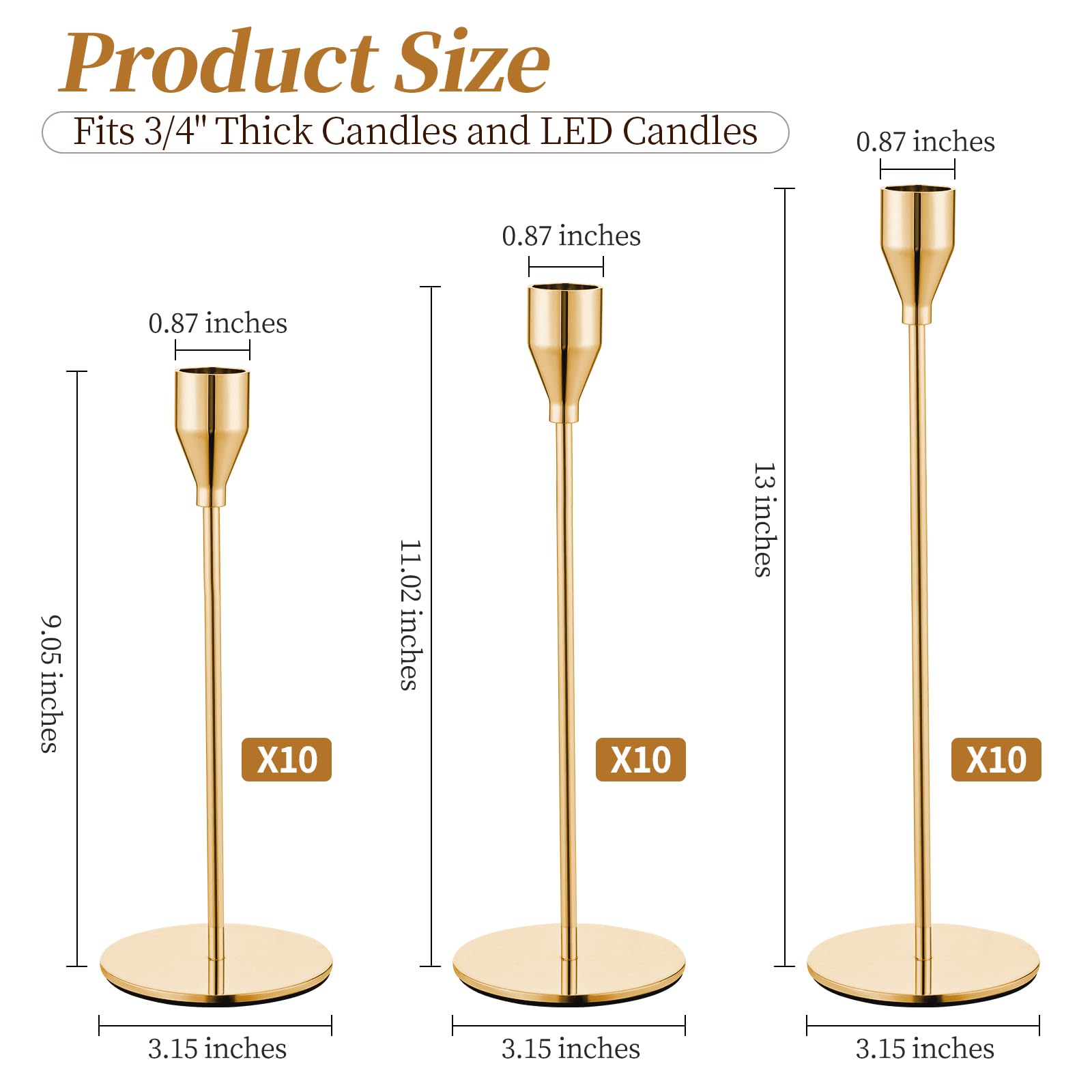 30 Pack Gold Taper Candle Holders - Elegant Metal Candlestick Holders for 3/4 Inch Candles & LED Candles - Perfect for Wedding Centerpieces, Dining Table Decor, Party Arrangements & Home Decoration