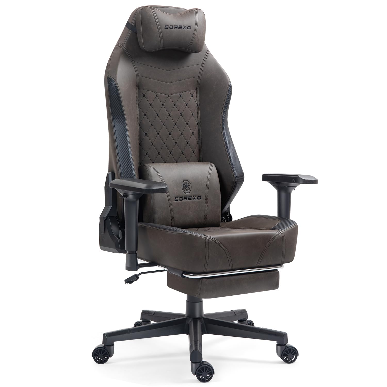 Premium High Back Leather Gaming Chair for Adults - Heavy Duty Ergonomic Office & Video Game Chair with Footrest - 400lbs Weight Capacity (Brown) - Perfect for Esports, Streaming & Home Office Workspaces