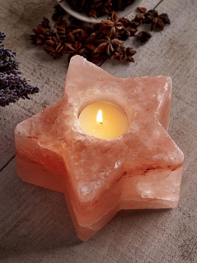 Himalayan Salt Tealight Candle Holder for Yoga Studio - Natural Star Shape for Meditation, Relaxation & Home Decor - Perfect for Spa, Bedroom & Gift Giving