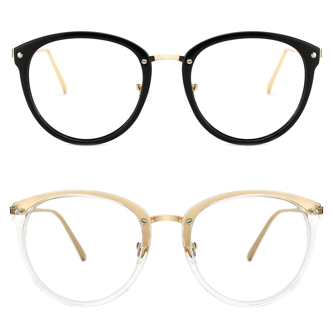 TIJN Vintage Round Clear Glasses - Non-Prescription Eyewear Frames for Women & Men - Oversized Metal Oval Sunglasses for Reading, Driving & Fashion Accessories