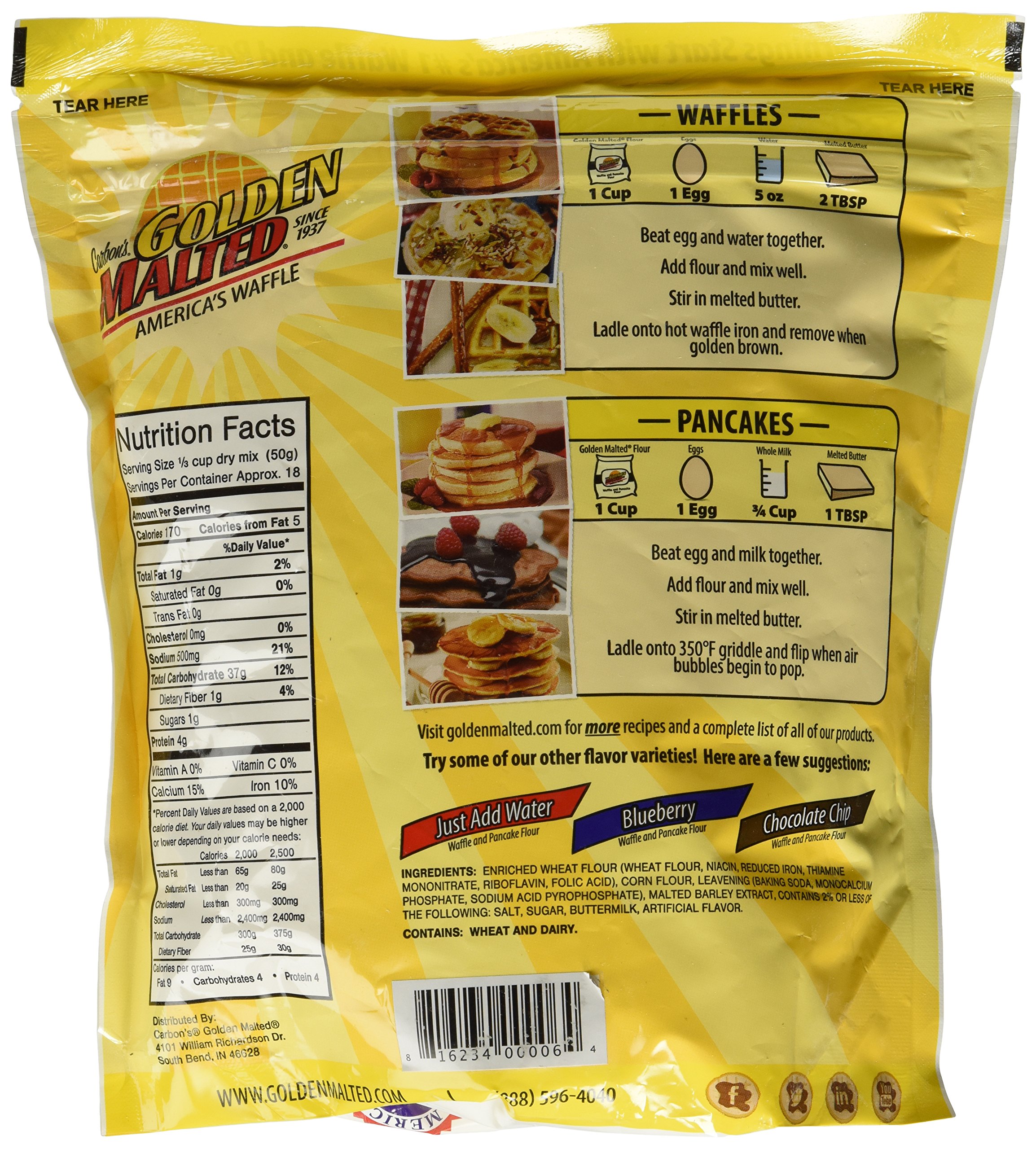 Carbon's Golden Malted Original Waffle & Pancake Mix - 3 Pack (32oz Each) | Authentic Belgian-Style Breakfast Flour for Fluffy Waffles & Pancakes | Perfect for Family Brunches, Sunday Breakfasts & Holiday Gatherings