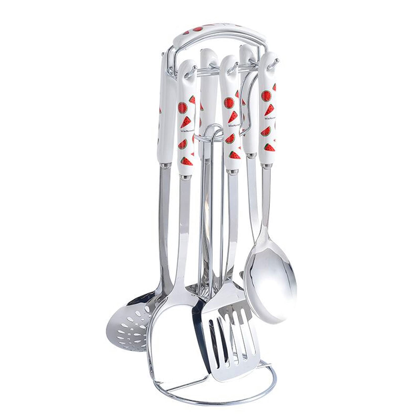 Premium 6-Piece Kitchen Utensil Set with Holder - Stainless Steel Soup Ladle, Spatula, Slotted Turner, Skimmer Spoon & Rice Paddle - Nordic Style Cookware for Cooking, Baking & Serving - Perfect for Home Chefs & Restaurant Use