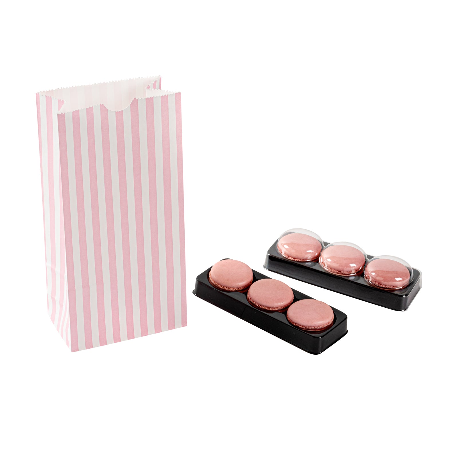 Pink and White Striped Paper Bags - 2 lb Capacity, 4.25