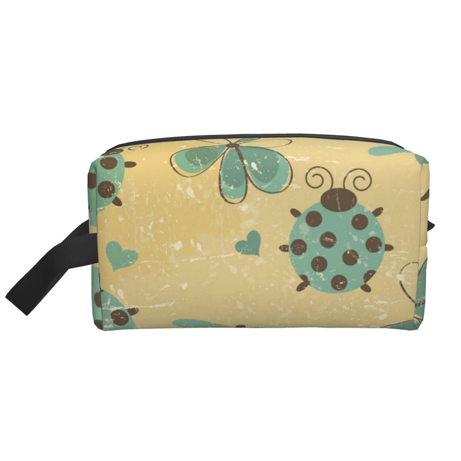 **Ladybug Retro Makeup Bag for Women - Waterproof Cosmetic Pouch with Zipper, Large Capacity Toiletries Organizer for Travel, Gym & Daily Use**