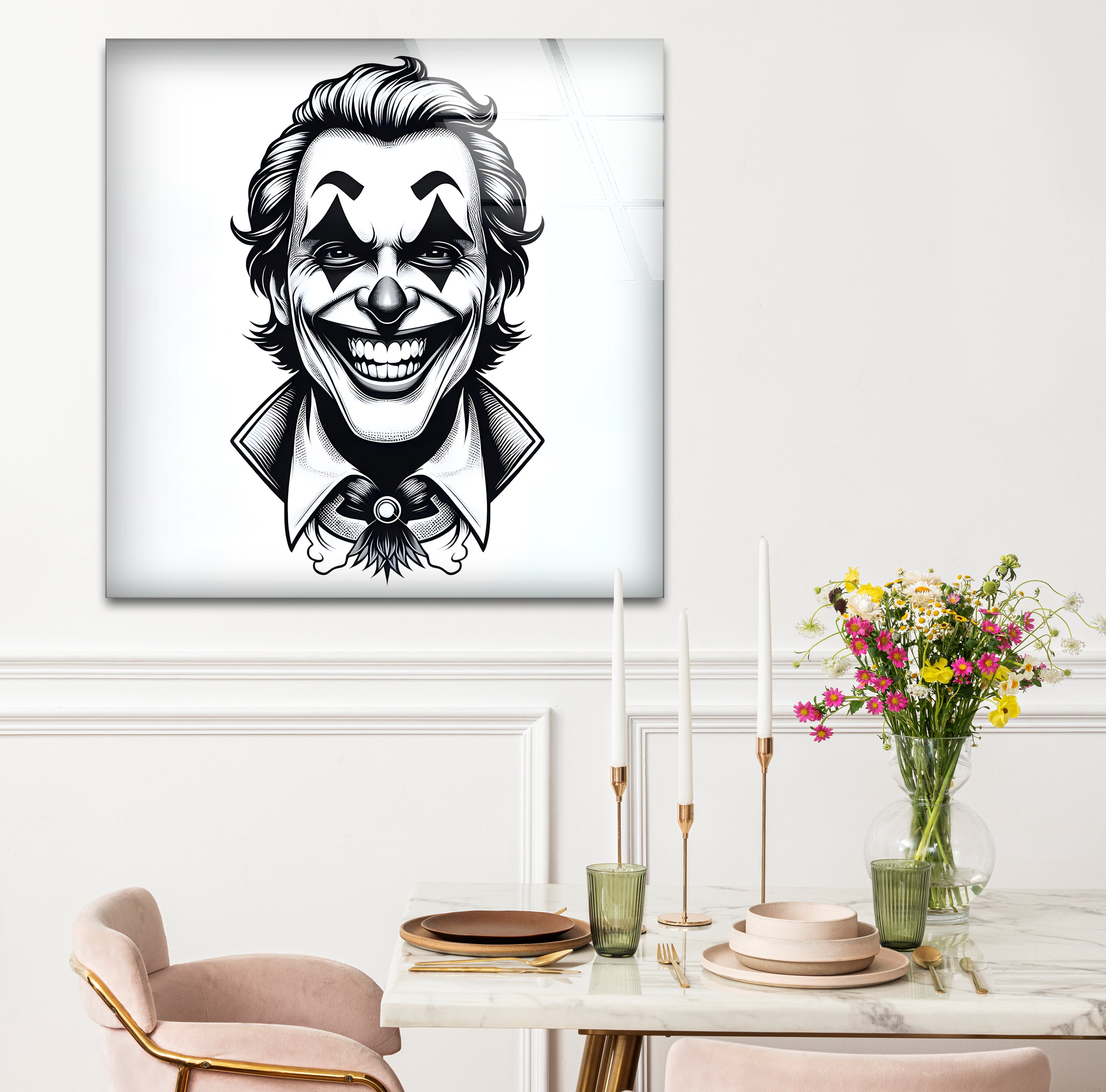 Joker Black & White Portrait Glass Wall Art - Premium Home & Office Decor for Superhero Fans & Movie Lovers