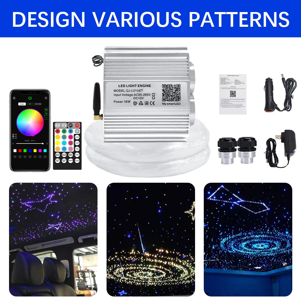 16W Dual Head Twinkle Fiber Optic Lights Kit - Bluetooth RGBW LED Starlight Headliner for Car & Home Ceiling, 920pcs 0.03in 9.8ft/3m with APP/Remote Music Sync - Perfect for Bedroom, Party, Theater & Romantic Ambiance Lighting