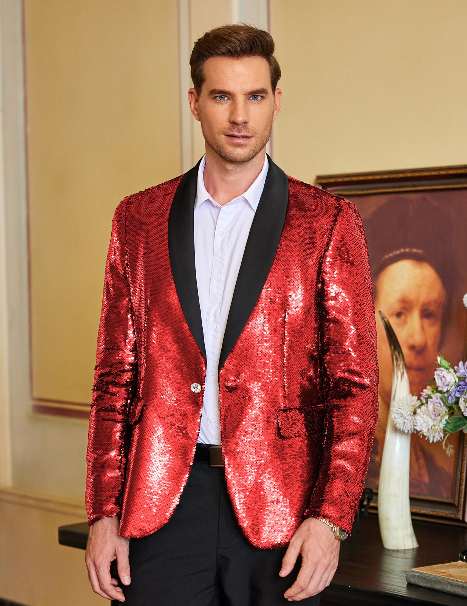 COOFANDY Men's Sparkling Sequin Blazer Jacket - One Button Tuxedo Suit for Prom, Dinner Party & Special Occasions | Elegant Formal Wear for Weddings, Night Out & Holiday Events