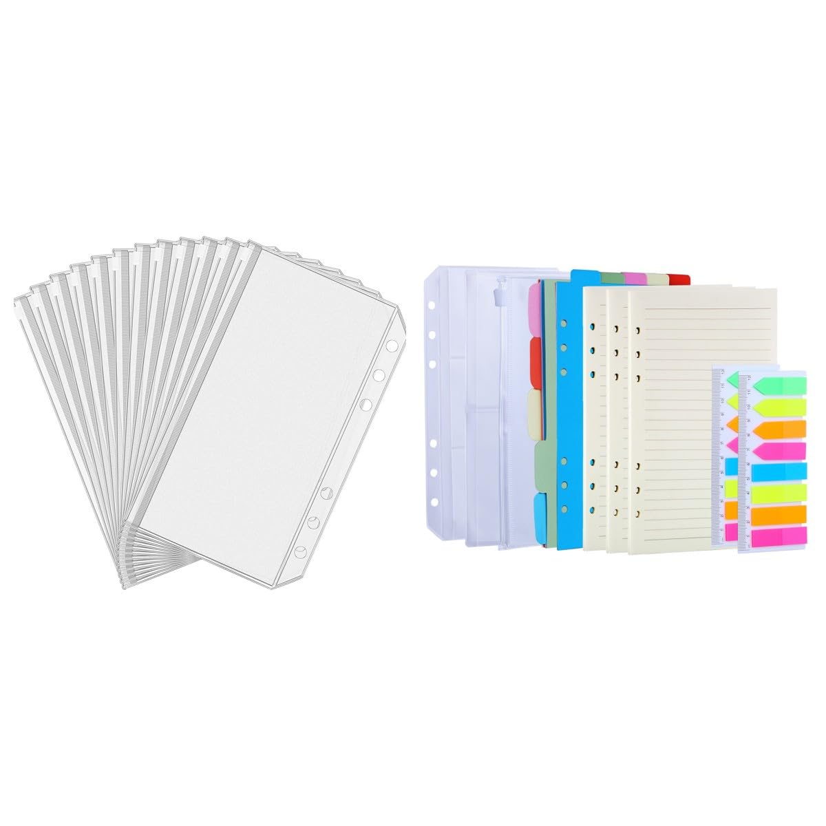Antner 12-Piece A6 Binder Pockets Set with 3-Pack Refill Paper, 160 Neon Page Markers & 10 Dividers | Perfect for School, Office Organization & Planner Accessories
