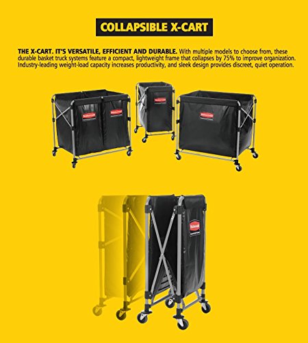 Rubbermaid Commercial Collapsible X Cart - 8 Bushel Steel Laundry Bin with Wheels for Hotel, Nursing Home, College & Home Use - Heavy Duty Utility Cart for Laundry, Supplies & Groceries - Ideal for Commercial & Residential Spaces
