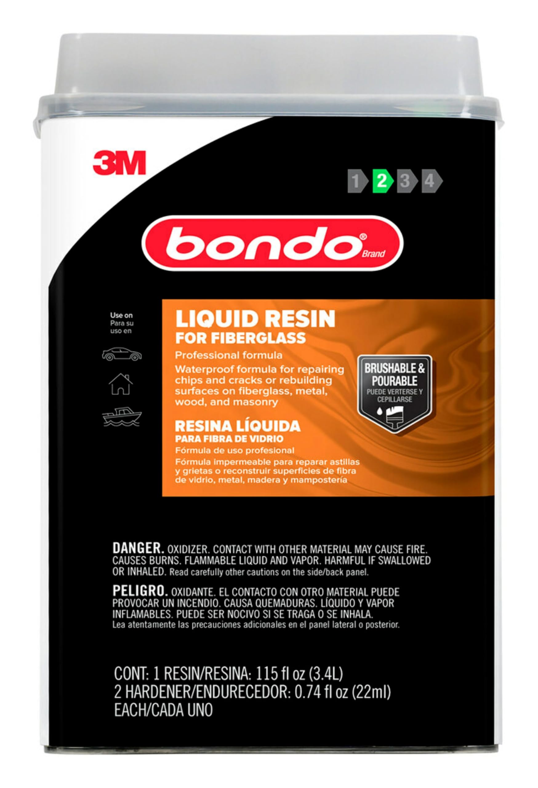 Bondo Fiberglass Resin Kit - 0.9 Gallon Can (00404) for Auto Body Repair, Boat Hull Patching & DIY Projects | High Strength Fiberglass Repair Resin