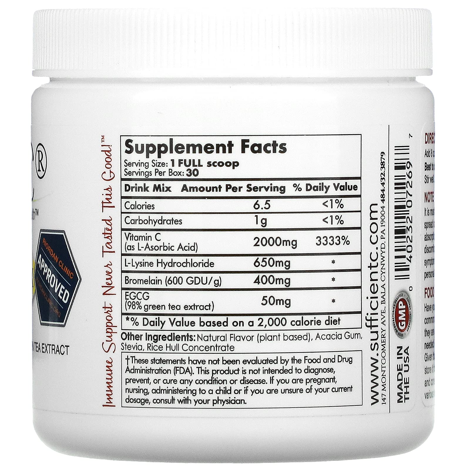 Sufficient-C High Dose Vitamin C Lemon Peach Immune Support Drink Mix - 125g (3 Pack) | Boosts Immunity & Energy | Perfect for Travel, Workouts & Daily Wellness
