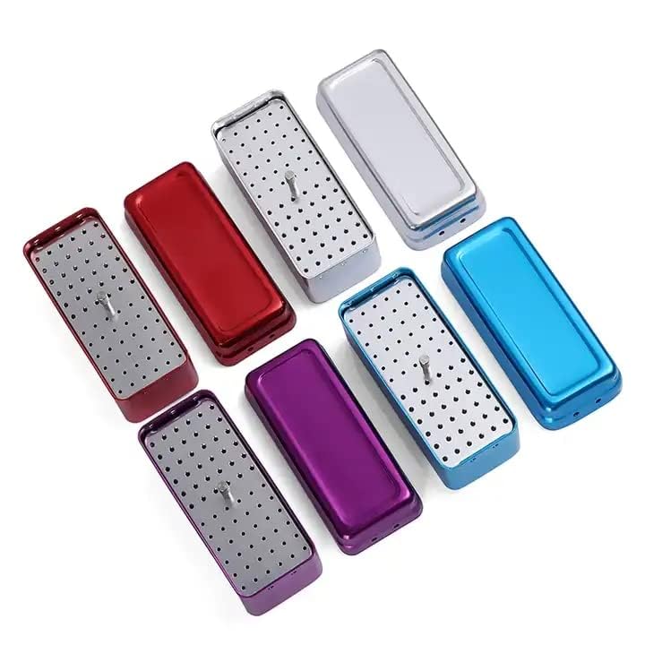 72 Holes Endo Bur Holder Stand - Aluminum Sterilization Storage Case Organizer Box for Dental Tools (Red) | Perfect for Dentist Clinics, Dental Labs & Sterilization Organization