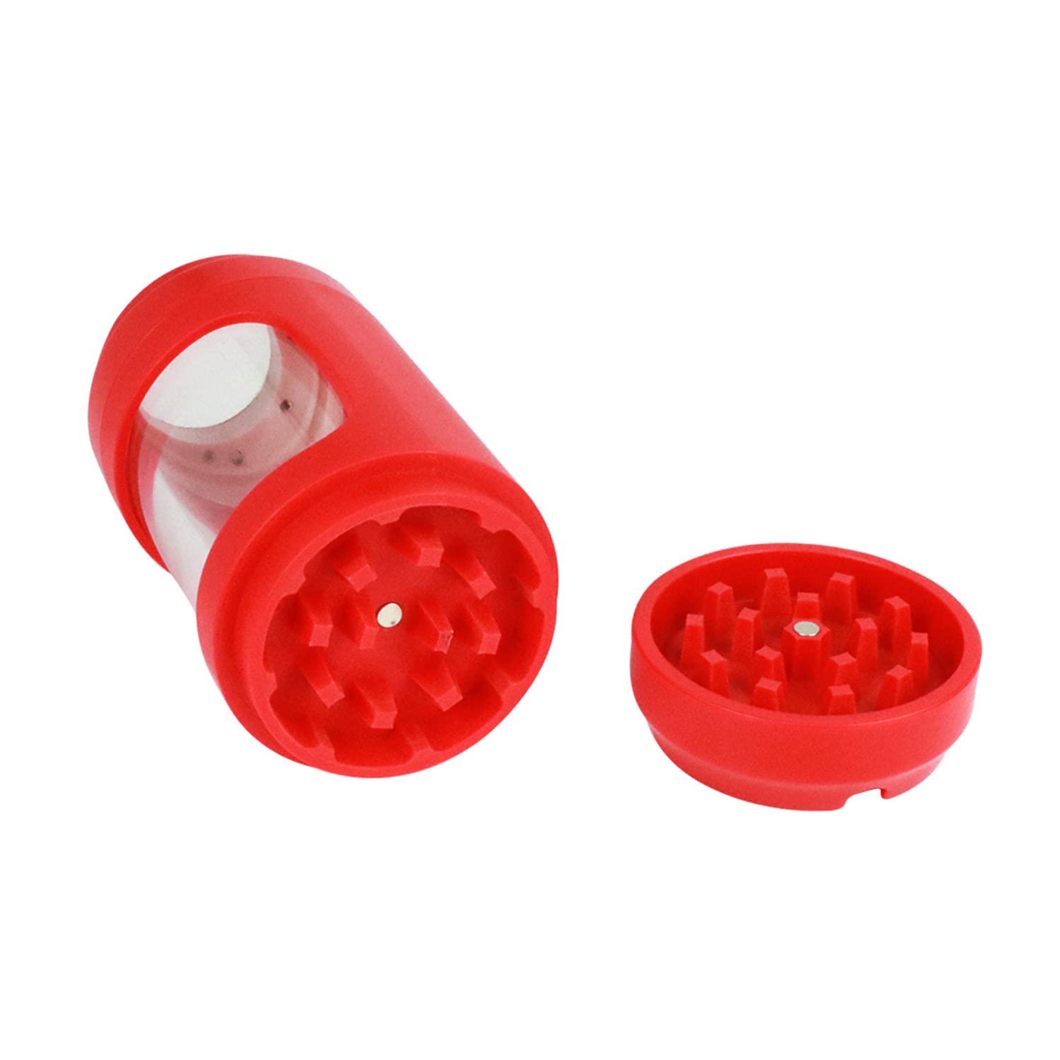 Premium LED Herb Grinder with Storage Jar - 110ml Spice Crusher with Cleaning Brushes & Pipe | Portable Design for Travel & Home Use (Red) | Perfect for Grinding Herbs, Spices & Tobacco