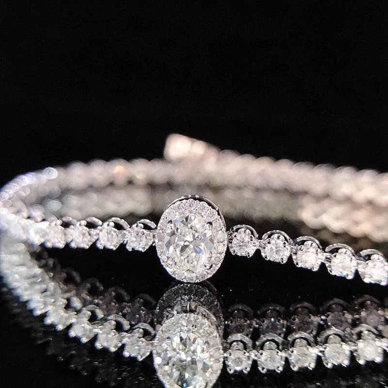 18K White Gold Diamond Bracelet for Women - Luxury Real Natural Diamond Engagement Bracelet, Shiny Classic High Jewelry - Perfect for Anniversaries, Weddings & Special Occasions