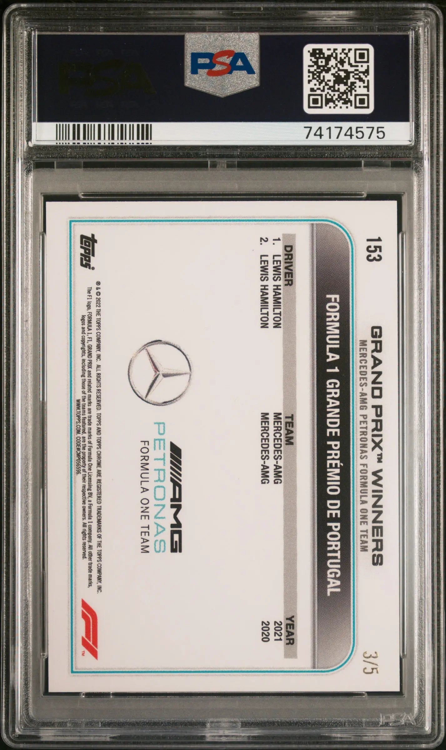2022 Topps Chrome Formula 1 Lewis Hamilton Red Wave Refractor PSA 10 #/5 - Rare F1 Trading Card for Collectors & Racing Fans, Perfect for Display & Investment