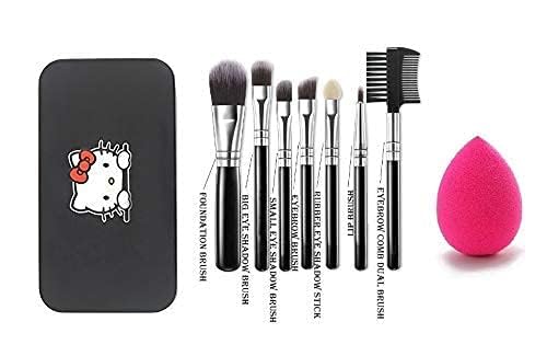Professional 7-Piece Makeup Brush Set with Storage Case & Sponge Puff - Perfect for Foundation, Blending, Contouring (Pack of 3, Colors May Vary) - Ideal for Travel, Home & Professional Makeup Artists