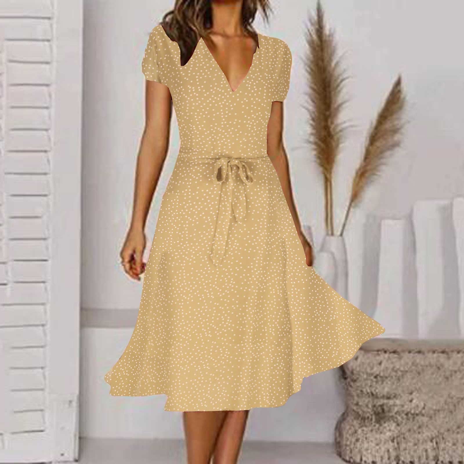Women's Floral Boho Midi Dress - Short Sleeve Smocked V-Neck Summer Casual Dress for Beach, Vacation & Outdoor Activities | Trendy 2024 Fashion