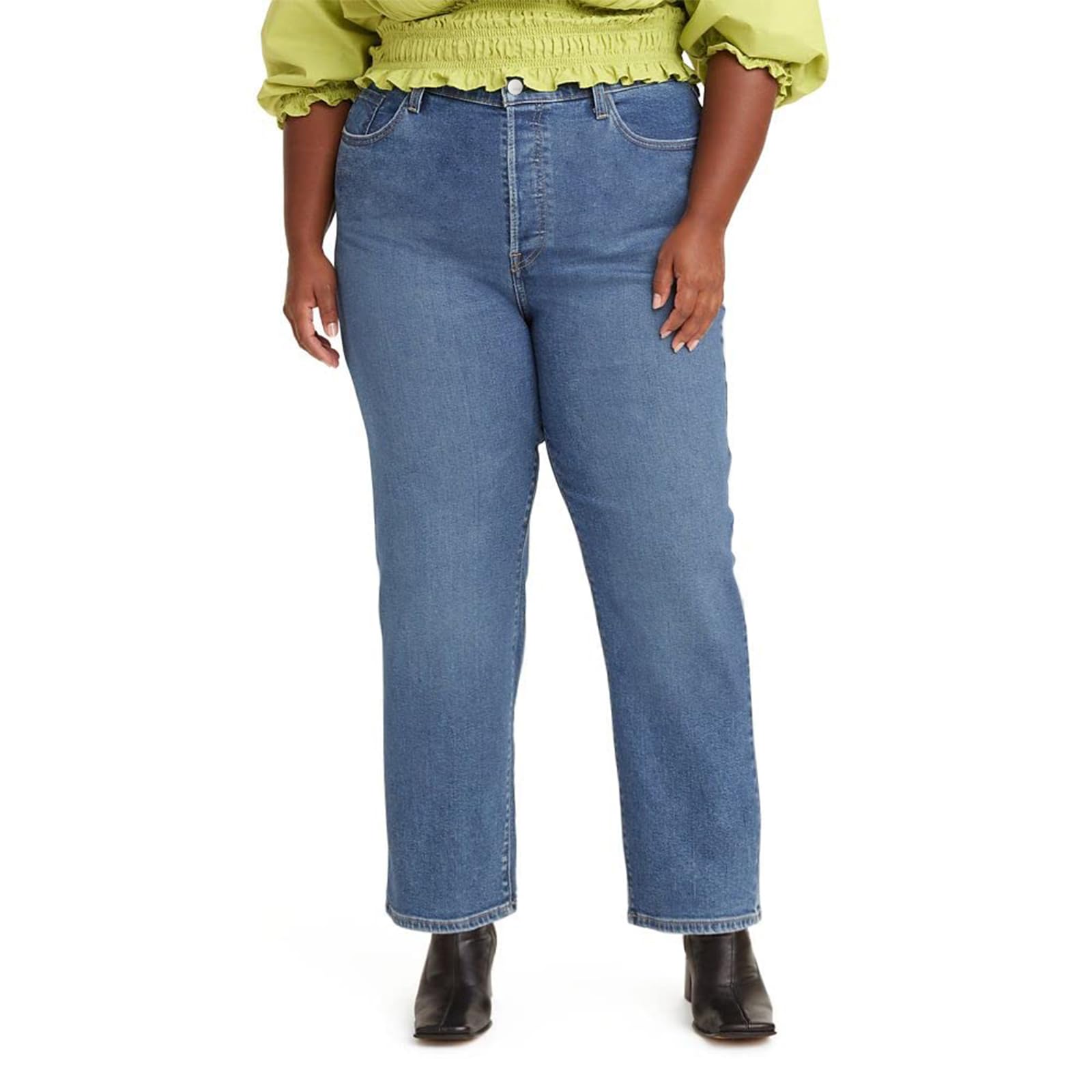 LEIJIJEANS Women's Plus Size High Waist Straight Jeans - Stretch Denim Pants for Curvy Figures | Slim Fit Comfortable Blue Jeans for Casual Wear & Office Outfits