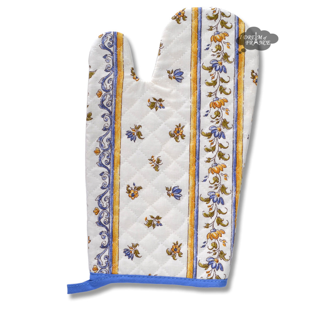 Premium Blue & Cream Cotton Oven Mitt by Tissus Toselli - Heat Resistant Kitchen Glove for Baking, Cooking & Grilling - Perfect for Home Chefs & Holiday Gifts