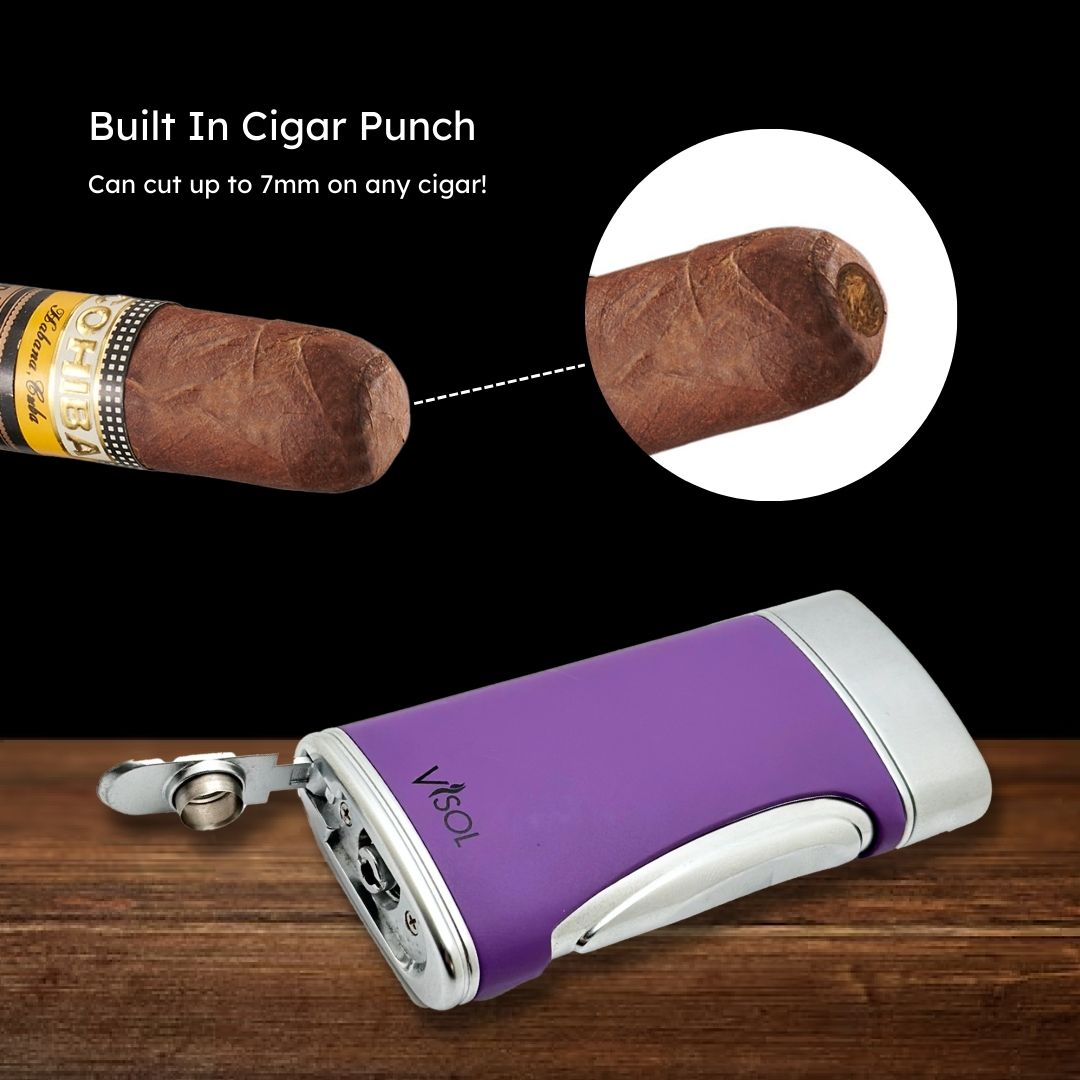 Visol DuoMatt Purple Double Flame Cigar Lighter - Windproof Refillable Butane Lighter for Cigars, Cigarettes & Outdoor Use | Perfect for Smoking, Camping & Gifts