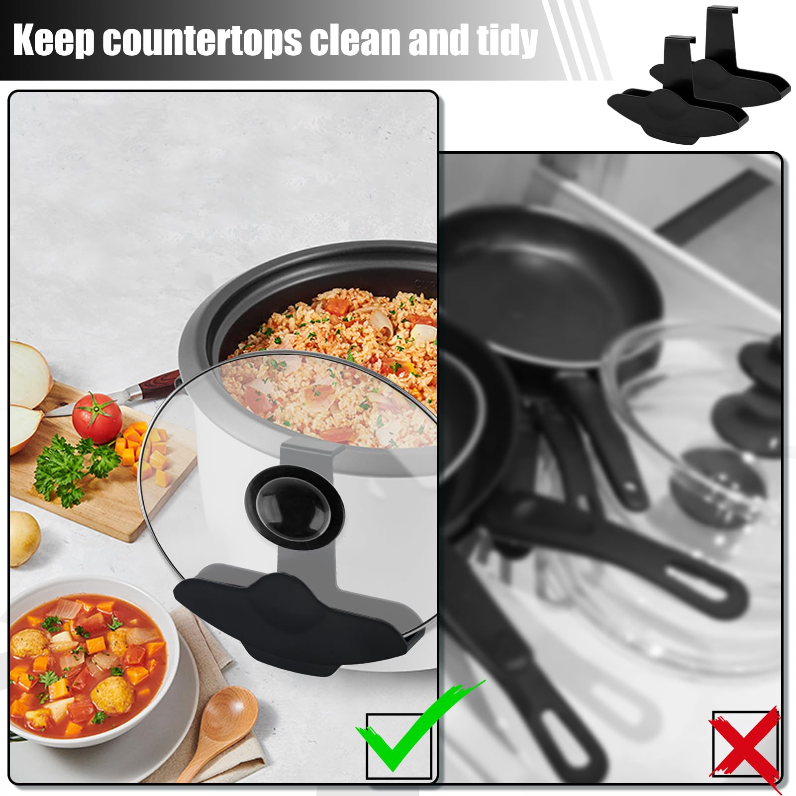 2-Pack Hands-Free Slow Cooker Lid Holder - No Mess Pot Lid Attachment for Crock-Pot & Cooking Pots - Perfect for Meal Prep, Soups & Stews (Dishwasher Safe)