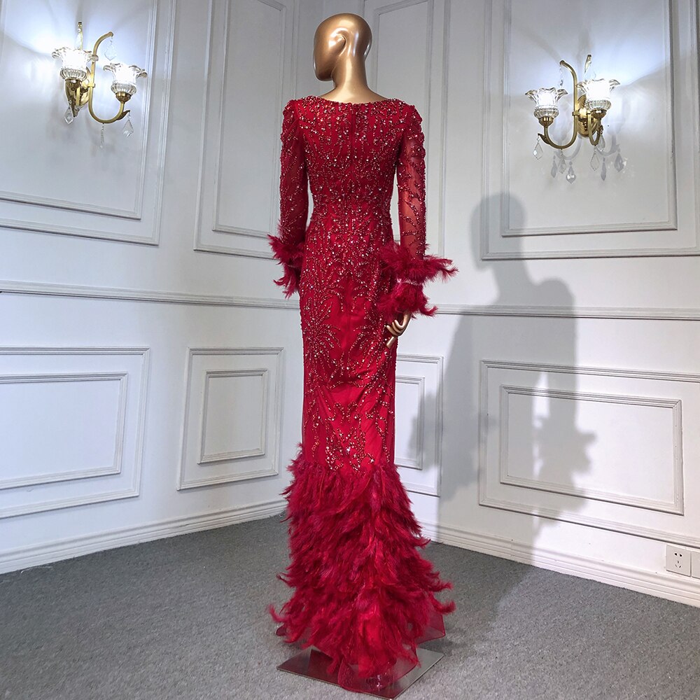 Elegant Beaded Feather Mermaid Evening Dress for Women - Luxury Green Gown for Parties, Prom & Formal Events - Serene Hill Collection 2025 - LA71576