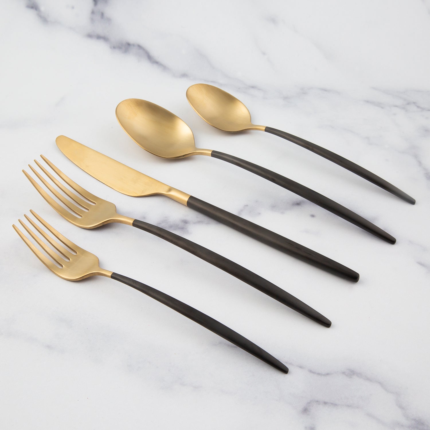 Gaze Black Champagne Satin 20-Piece Flatware Set - Elegant Stainless Steel Cutlery for Fine Dining, Wedding Gifts & Formal Dinner Parties