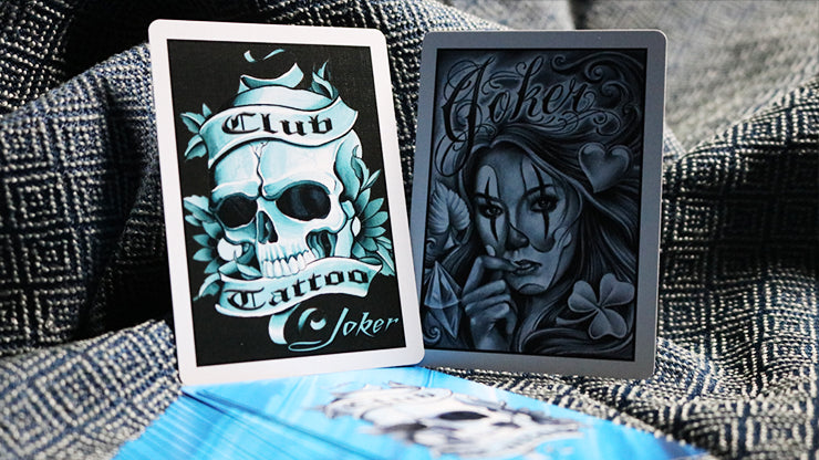 Premium Blue Bicycle Club Tattoo-Themed Playing Cards - 52 Deck for Poker, Magic Tricks & Collectors - Perfect for Game Nights, Parties & Gifts