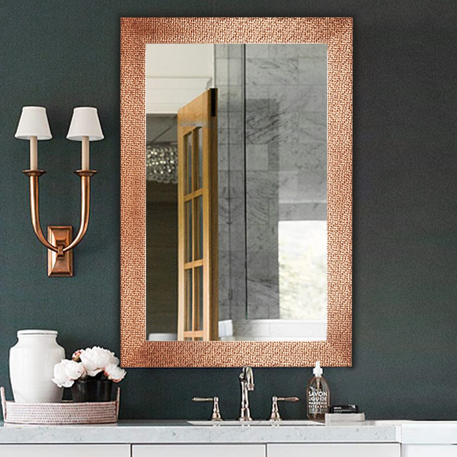 40x24 Inch Framed Bathroom Mirror - Wall Mounted Decorative Copper Mirror for Vanity, Powder Room & Bedroom Decor