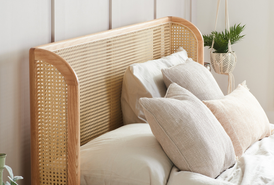 Stylish Nimbus Rattan Bed Frame - Queen Size, Natural Woven Design for Bedroom Decor | Perfect for Boho, Coastal & Farmhouse Style Homes