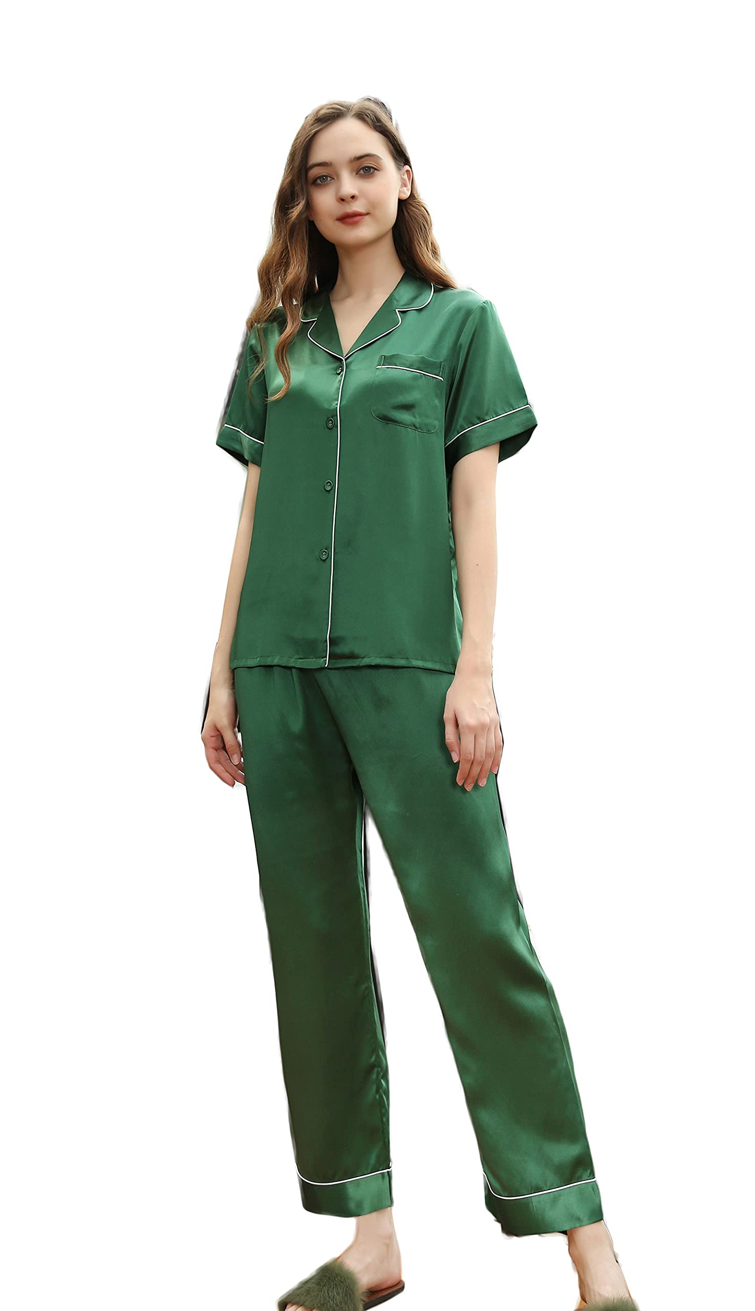 CLC Women's Silk Pajama Set - Short Sleeve Nightshirt & Sleepwear with 19mm Silk - Perfect for Lounge, Sleep & Relaxation at Home