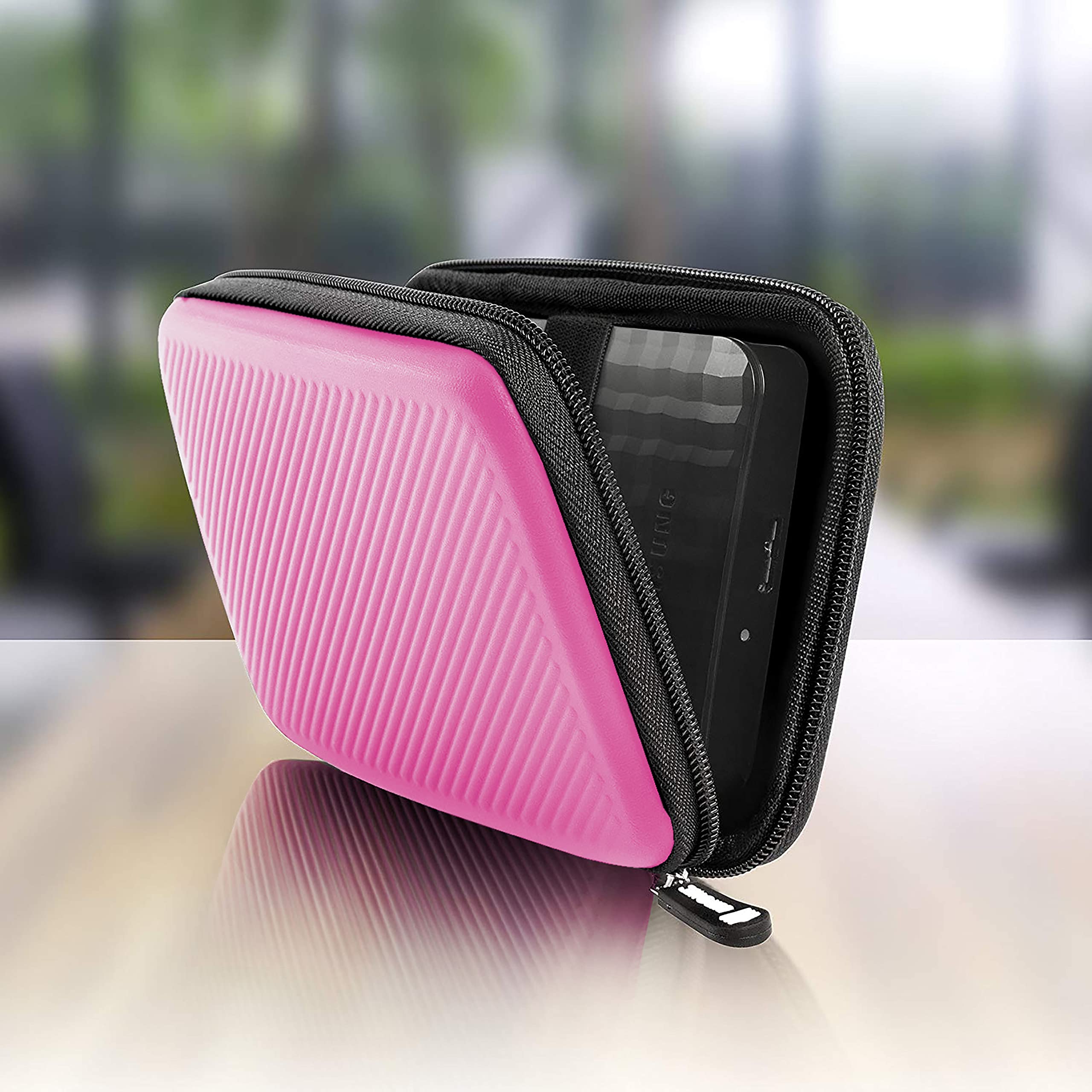 Duronic HDC2/PK Pink EVA Hard Drive Case - Portable Protective Storage Pouch for External Hard Drives & Cables - Compatible with WD, Toshiba, Seagate, Samsung - Lightweight Travel & Office Organizer
