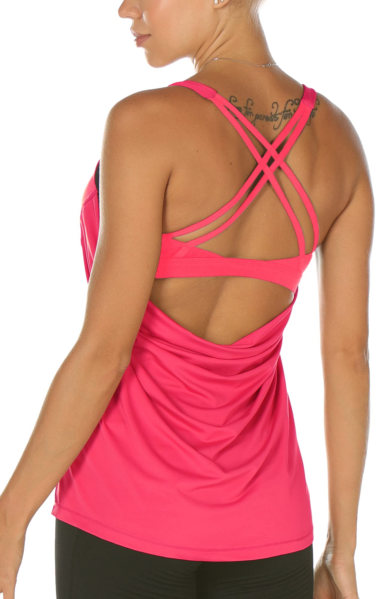Icyzone Women's Workout Tank Top with Built-in Bra - Strappy Athletic Yoga Shirt for Running, Gym & Exercise | Perfect for Yoga, HIIT & Fitness Training