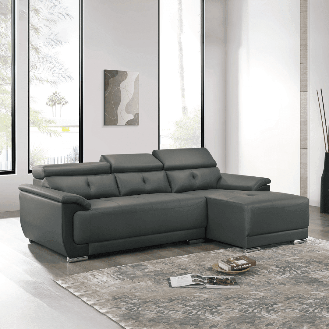 Modern L-Shaped Faux Leather Sectional Sofa - Comfortable PU Leather Couch for Living Room, Home Theater & Small Spaces - Stylish Corner Sofa with Ottoman (Black)