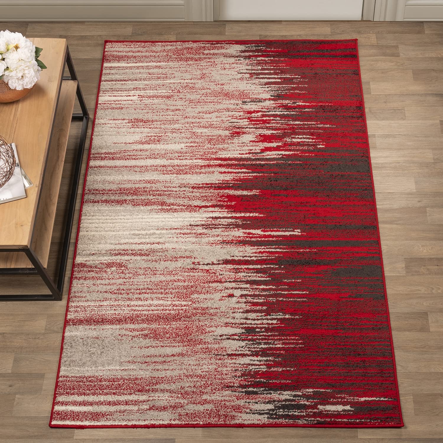 Premium 7.8' x 10' Red Area Rug - Soft Non-Slip Living Room Carpet for Home Decor, Bedroom & Office - Machine Washable Modern Floor Mat