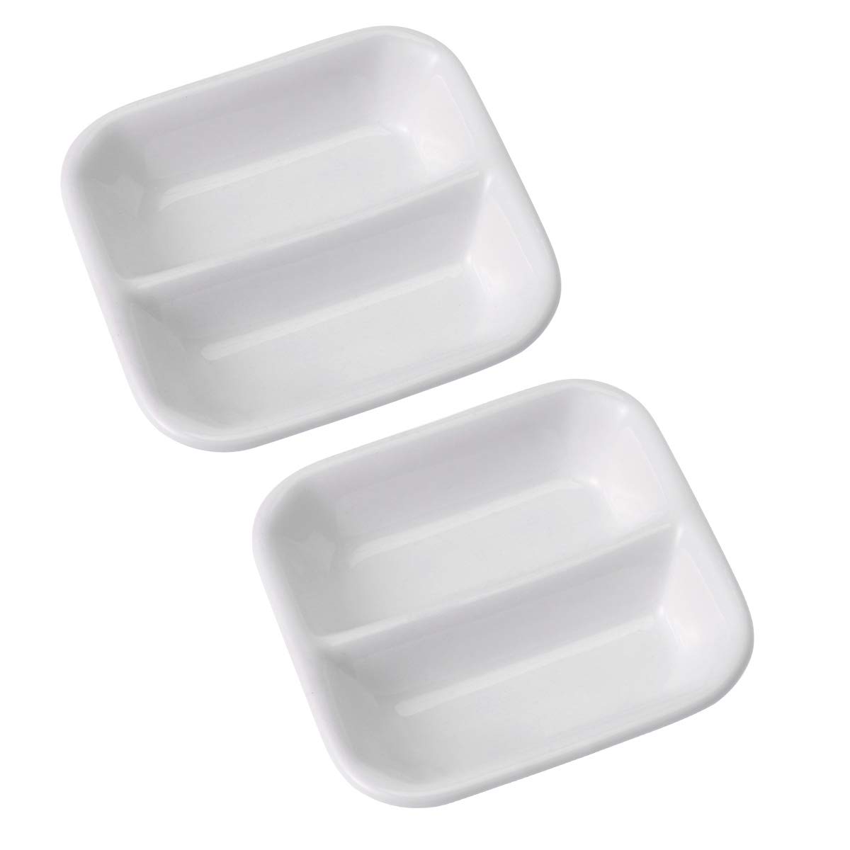 UPKOCH 2-Pack 3-Inch White Ceramic Appetizer Plates with 2 Compartments - Small Serving Dishes for Sauces, Snacks, Spices, Soy Sauce - Perfect for Parties, Restaurants, and Home Dining (White)