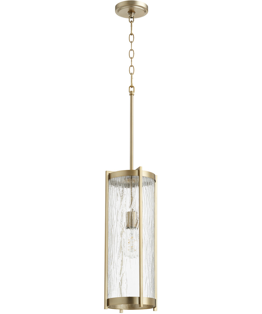 Vintage Brass Pendant Light with Clear Chiseled Glass Shade - 7W Edison Bulb Compatible - Perfect for Kitchen Island, Dining Room, or Entryway Lighting